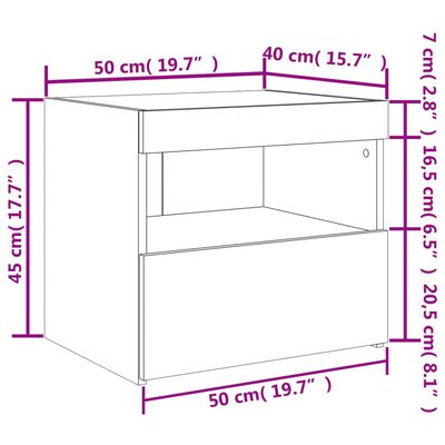 vidaXL Noćni ormarići s LED svjetlima 2 kom bijeli 50 x 40 x 45 cm