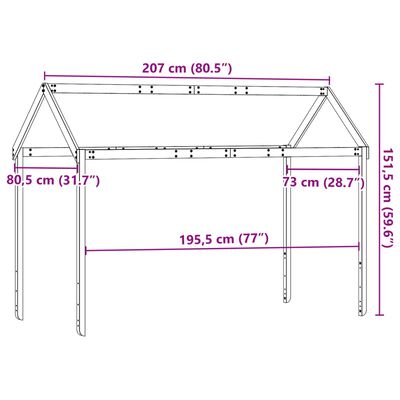 vidaXL Krov za dječji krevet bijeli 207x80,5x151,5 cm masivna borovina