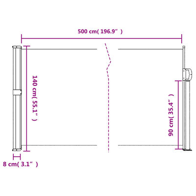 vidaXL Bočna tenda na uvlačenje terakota 140 x 500 cm