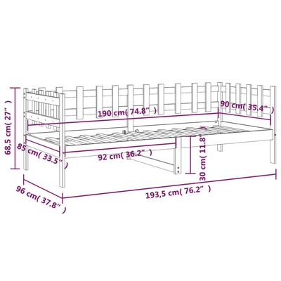 vidaXL Dnevni ležaj sivi 90 x 190 cm od masivne borovine