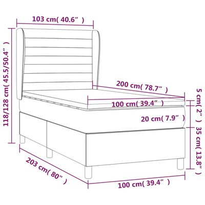 vidaXL Box spring krevet s madracem tamnosivi 100x200 cm baršunasti