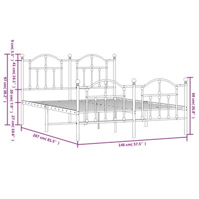 vidaXL Metalni okvir kreveta uzglavlje i podnožje crni 140x200 cm