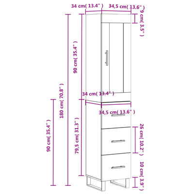 vidaXL Visoka komoda siva sonome 34,5x34x180 cm od konstruiranog drva