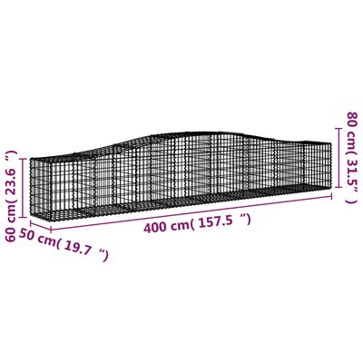 vidaXL Lučne gabionske košare 5 kom 400x50x60/80 cm pocinčano željezo