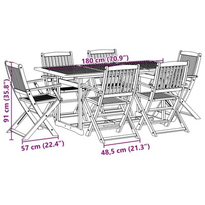 vidaXL 7-dijelni vrtni blagovaonski set 180x90x75 cm bagremovog drva