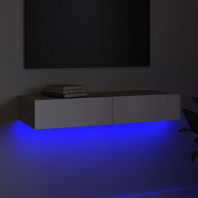 vidaXL TV ormarić s LED svjetlima bijeli i boja hrasta 90x35x15,5 cm