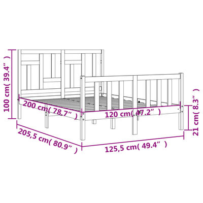 vidaXL Okvir kreveta s uzglavljem bijeli 120 x 200 cm od masivnog drva