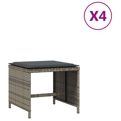 vidaXL Vrtni stolci s jastucima 4 kom sivi 40x40x35 cm od poliratana