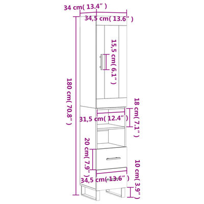 vidaXL Visoka komoda dimljeni hrast 34,5x34x180cm konstruiranog drva