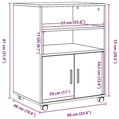 vidaXL Pomični ormarić boja hrasta 60x48x81 cm konstruirano drvo