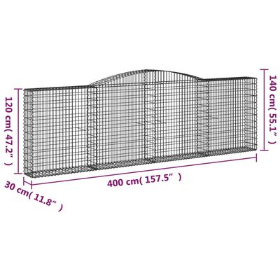 vidaXL Lučne gabionske košare 4 kom 400x30x120/140cm pocinčano željezo