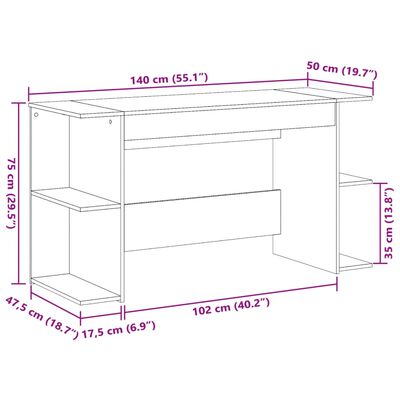 vidaXL Radni stol smeđa boja hrasta 140 x 50 x 75 cm konstruirano drvo