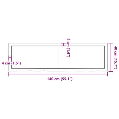 vidaXL Kupaonska radna ploča 140x40x(2-6) cm netretirano masivno drvo