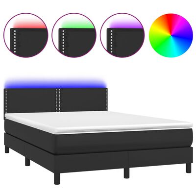 vidaXL Krevet box spring s madracem LED crni 140 x 190 cm umjetna koža