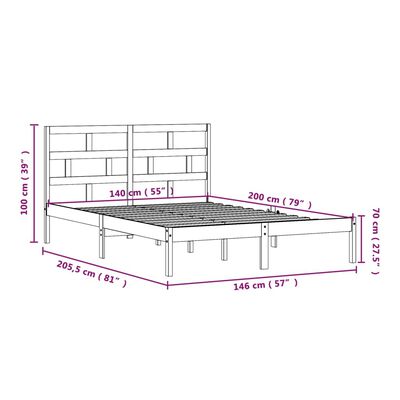 vidaXL Okvir za krevet od masivne borovine bijeli 140 x 200 cm