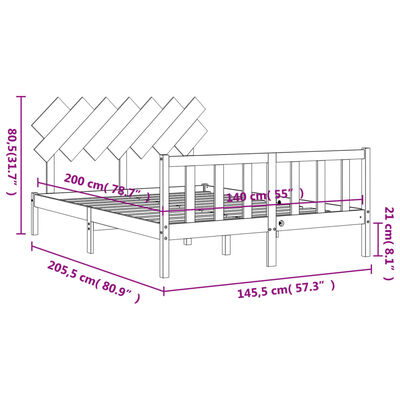 vidaXL Okvir za krevet s uzglavljem 140x200 cm od masivnog drva