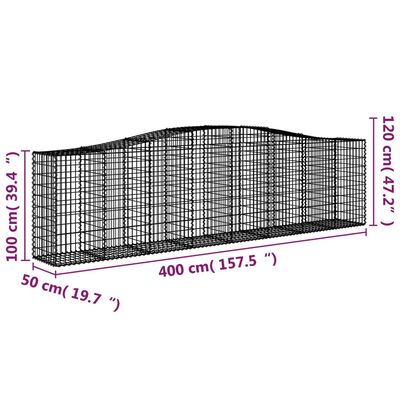 vidaXL Lučne gabionske košare 2 kom 400x50x100/120cm pocinčano željezo