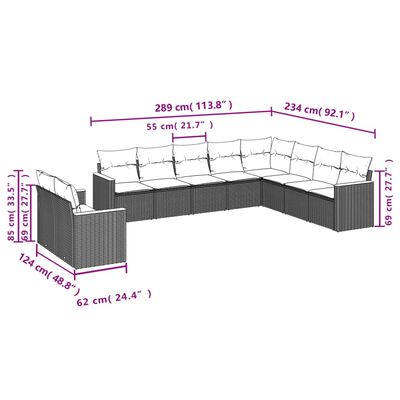 vidaXL 10-dijelni set vrtnih sofa s jastucima bež od poliratana