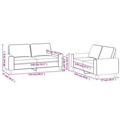 vidaXL 2-dijelni set sofa svjetlosivi od tkanine