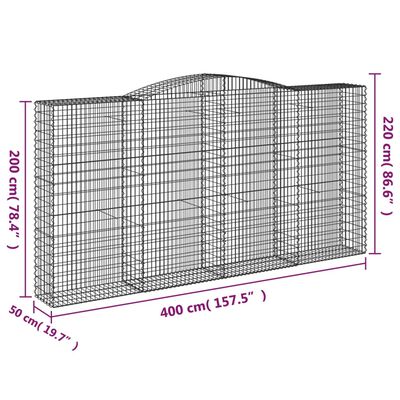 vidaXL Lučne gabionske košare 6 kom 400x50x200/220cm pocinčano željezo