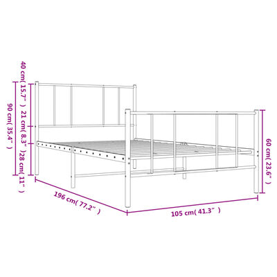 vidaXL Metalni okvir kreveta uzglavlje i podnožje crni 100x190 cm