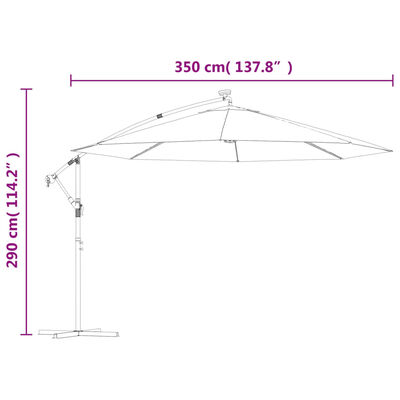 vidaXL Konzolni vrtni suncobran LED s metalnim stupom 350 cm krem