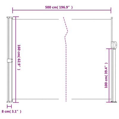 vidaXL Bočna tenda na uvlačenje terakota 160 x 500 cm