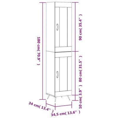 vidaXL Visoka komoda boja hrasta 34,5x34x180 cm od konstruiranog drva