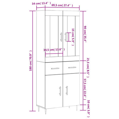 vidaXL Visoka komoda boja hrasta 69,5x34x180 cm od konstruiranog drva