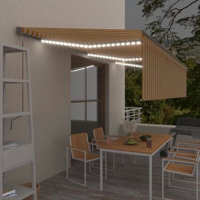 vidaXL Automatska tenda s roletom i senzorom LED 6 x 3 m žuto-bijela