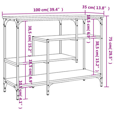 vidaXL Konzolni stol s policama siva boja hrasta 100 x 35 x 75 cm