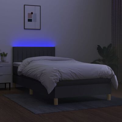 vidaXL Krevet box spring s madracem LED tamnosivi 90x190 cm tkanina