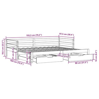 vidaXL Dnevni krevet na razvlačenje s ladicama bez madraca 90 x 190 cm