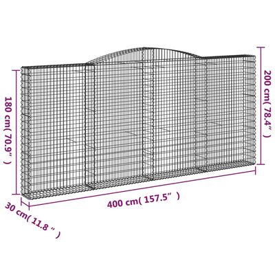 vidaXL Lučne gabionske košare 2 kom 400x30x180/200cm pocinčano željezo