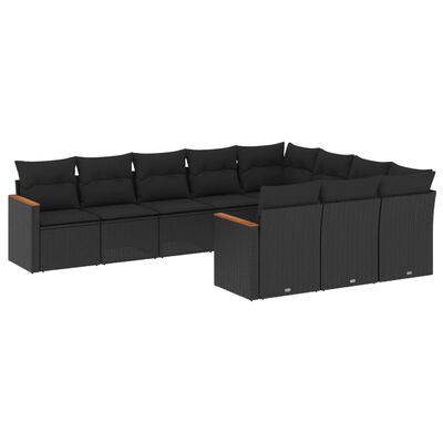 vidaXL 10-dijelni set vrtnih sofa s jastucima crni od poliratana