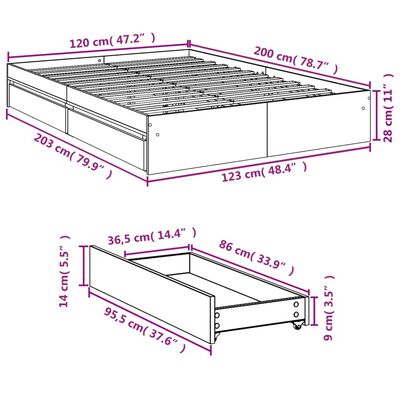 vidaXL Okvir za krevet s ladicama boja hrasta 120x200 cm drveni