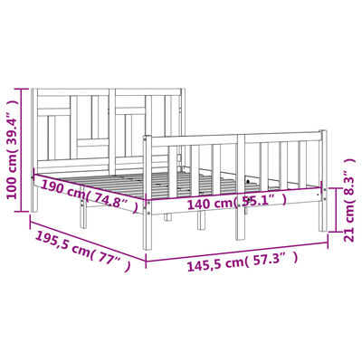 vidaXL Okvir kreveta s uzglavljem bijeli 140 x 190 cm od masivnog drva