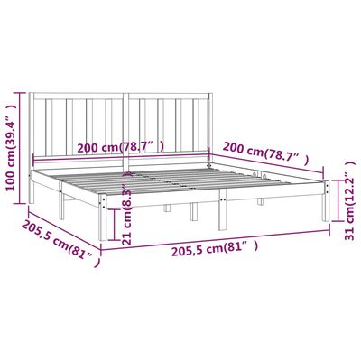 vidaXL Okvir za krevet od masivne borovine crni 200 x 200 cm