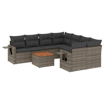 vidaXL 9-dijelni set vrtnih sofa od poliratana s jastucima sivi