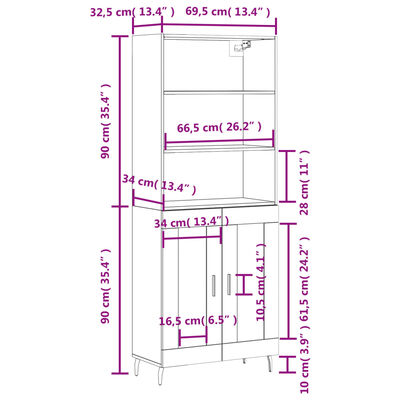 vidaXL Visoka komoda bijela 69,5x34x180 cm konstruirano drvo