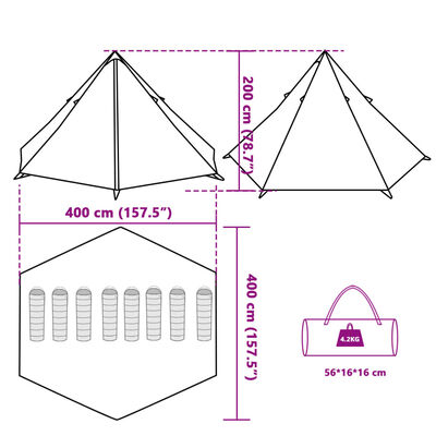 vidaXL Obiteljski šator tipi za 8 osoba zeleni vodootporni