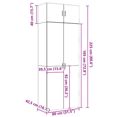 vidaXL Ormarić za pohranu boja hrasta 80x42,5x225 cm konstruirano drvo