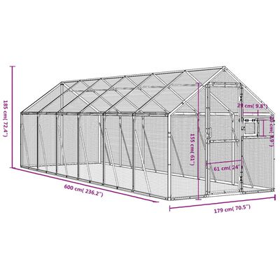 vidaXL Kavez za ptice srebrni 1,79x6x1,85 m aluminijski