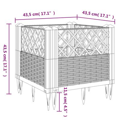 vidaXL Vrtna sadilica s klinovima siva 43,5x43,5x43,5 cm PP