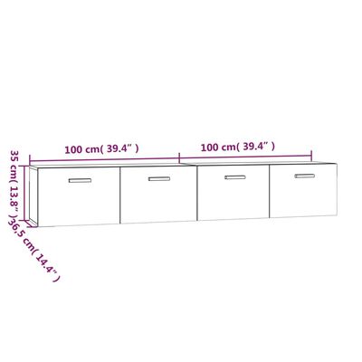 vidaXL Zidni ormarići 2 kom visoki sjaj bijeli 100x30x30 cm drveni