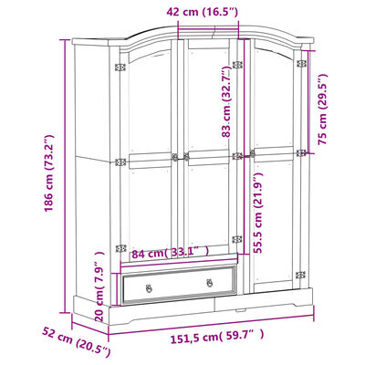 vidaXL Ormar Corona 151,5 x 52 x 186 cm od masivne borovine