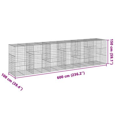 vidaXL Gabionska košara s poklopcem 600x100x150 cm pocinčano željezo