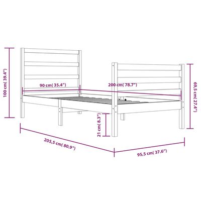 vidaXL Okvir za krevet od masivne borovine smeđa boja meda 90 x 200 cm