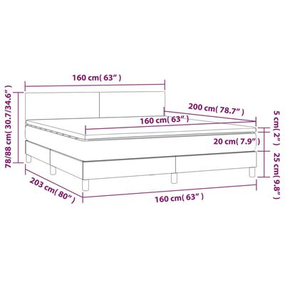 vidaXL Krevet box spring s madracem LED sivi 160x200cm od umjetne kože