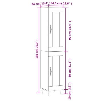 vidaXL Visoka komoda hrasta sonome 34,5x34x180cm od konstruiranog drva